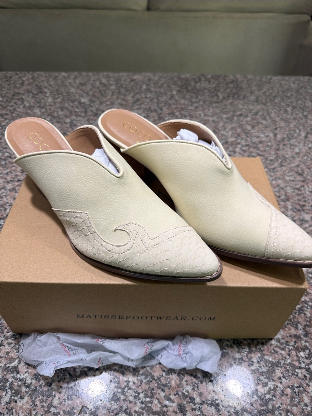 Matisse Ivory Pointed Leather Mule with Textured Toe